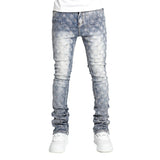 Riolio Stretchy Pearls Skinny Jeans For Men New Fashion Fashion Rhinestone European Street Personality Stacked Denim Pants