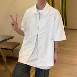 Riolio  Summer Bright Thread Splicing Short-sleeved Shirt for Men Double Zippered Cardigan