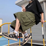 Riolio  7-point Men Summer Thin Japanese Workwear Wide-leg Loose Over-knee Shorts