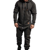 Riolio Mens Onesie Jumpsuit Pajamas Long Sleeve Sweatpants Pure Color Splicing Autumn Winter Casual Hoodie Male Zipper Jumpsuit