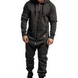 Riolio Mens Onesie Jumpsuit Pajamas Long Sleeve Sweatpants Pure Color Splicing Autumn Winter Casual Hoodie Male Zipper Jumpsuit