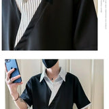 Riolio  Fashion Patchwork Striped Short Sleeve Shirt Men Summer Trendy Casual