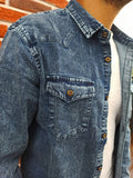 Riolio  Cotton Men Denim Shirts Double Pocket Solid Color Casual Male Cowboy Shirts New Autumn Slim Quality Shirts for Men