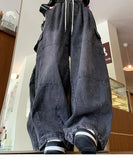 Riolio  Cargo Jean Loose Wide Leg Workwear Jeans Elastic Waist Men and Women Spring Autumn Faion Brand Waed Out Trousers Straight Cut