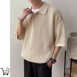 Riolio Summer Trendy Men and Women Hip Hop Knitted Polo Shirt American Couple Loose Retro Korean Personalized Casual T-shirt Top y2k