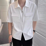 Riolio 2024 Men's Shirt Solid Color Lapel Short Sleeve Loose Korean Casual Men Clothing Streetwear Fashion Leisure Shirts S-5XL