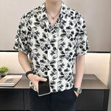 Riolio  Floral Shirt Short-sleeved Ice Silk New Style Fashionable Men's High-end Sense Handsome Double-breasted Buttons