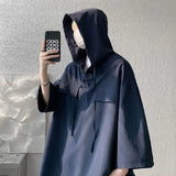 Riolio  Oversize Solid Color Youth T Shirts Men's Summer New 3/4 Sleeve Hooded Simplicity Trend Tops Tees Fashion Korean Men Clothing