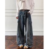Riolio  Men Workwear Cargo Jeans New Multi Pocket Loose Straight Leg Baggy Streetwear Denim Pants Urban Casual Trousers 2025 Autumn