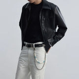 Riolio  Mens Pu Leather Motorcycle Short Slim Casual Pu Jacket Spring Streetwear Fashion Grunge Campus Jacket Old Money Men'S Wear