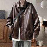 Riolio Vintage American Style Leather Jacket For Men High-end Feel Loose-fit Faux Leather Jacket Trendy Brand Autumn Winter Season