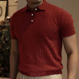 Riolio Summer Knit Men's Polo Shirt Business Casual Striped Lapel Short Sleeve Henry Shirt T-shirt Comfortable Men's Clothing
