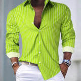 Riolio  Men's Striped Turn Down Collar Long Sleeve Shirt Casual Button Down Blouse