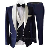 Riolio 3 Piece Suits for Men Slim Fit Groom Wedding Tuxedos Shawl Lapel Jacket Business Formal Party Blazer Vest Pants Costume Homme