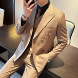 Riolio  Casual Men's Three-Piece Suit Set with Notch Lapel Double-Breasted Fashionable Business Casual Dinner Dress