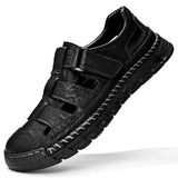 Riolio  Summer Men Genuine Leather Outdoors Sandals Casual Leather Hollow Soft Bottom Breathable Soft Sole Shoes Classic Fashion Sandals