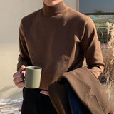 Riolio  Half-turtleneck Sweater for Men, Long-sleeved Korean Style Trendy Knitted Sweater with Bottoming Shirt, Hong Kong Style Casual
