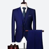 Riolio WELL DRESSED MEN 3 Piece Men's Wedding Suit Fashion Men's Slim Solid Color Business Office Suit Sets Large Size Men Blazer+ Pants + Vest