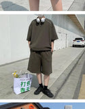 Riolio American Heavy Double Zipper Sports Suit Men's Summer Trendy Design Handsome Short-sleeved Shorts Casual Two-piece Set Urban
