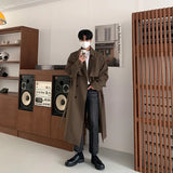 Riolio Trench Men Coat British Style Solid Double Breasted Oversize Leisure Long Coats Stylish Outwear Hombre Korean Style Windbreaker