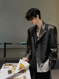 Riolio American Leather Jacket Retro Outfit Handsome High-end Men's Niche Shoulder Pad Suit Black PU Leather Jacket Chic Streetwear