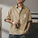Riolio  American Casual Work Shirt Men Short-sleeved Summer Trendy Japanese Half-sleeved Cardigan Loose Jacket