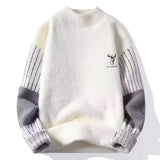 Riolio  Men's autumn and winter pullover with thick base knit sweater light luxury semi high neck warm solid color simple sweater