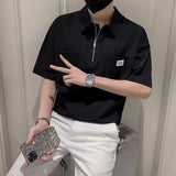 Riolio  Design Short-sleeved Men's Trendy Brand Ins Handsome Half-zipper T-shirt Men's Clothes
