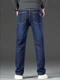 Riolio  Winter Fleece Warm Men's Jeans Straight Stretch Classic Business Casual Thicken Denim Trousers Washed Fashion Velvet Male Pants