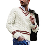 Riolio V-neck Sweater Men's Striped Color Blocking Knitted Sweater Autumn and Winter Fashion Mens Clothes