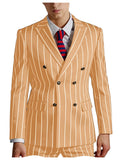 Riolio  Men's Pinstripe 2 Piece Suit Set Double Breasted Peak Lapel Slim Fit Striped Tuxedo Suit For Wedding Prom Business Formal