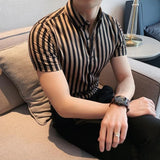 Riolio  Men's Stripe Short Sleeve Shirt Summer Korean Slim Fit British Style Casual Designer Half Sleeve Shirt