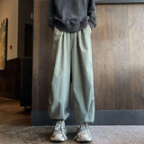 Riolio  Men's Clothing Spring Autumn Solid Color Elastic High Waisted Pockets Casual Preppy Style Trousers Cargo Bloomers Cropped Pants