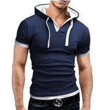 Riolio Men's T Shirt Summer Slim Fitness Hooded Short-Sleeved Tees Male Camisa Masculina Sportswer T-Shirt Slim Tshirt Homme 3XL