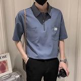 Riolio  Design Short-sleeved Men's Trendy Brand Ins Handsome Half-zipper T-shirt Men's Clothes