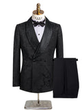 Riolio  Men's Suit Jacquard Fabric Embroidery One Button 2 Pieces Blazer Pants Buckle Work Wool Wear Side Fork Wedding Prom Customized