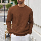 Riolio  Men's Quilted Crew Neck Sweatshirt Casual Long Sleeve Textured Pullover For Daily Wear