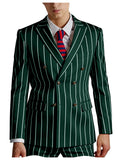 Riolio  Men's Pinstripe 2 Piece Suit Set Double Breasted Peak Lapel Slim Fit Striped Tuxedo Suit For Wedding Prom Business Formal