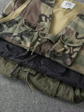 Riolio Loose Camouflage Workwear Vest Multi-ket Outdoor Fiing Jaet Youth Stand Fit V-Ne Single Button Closure Workwear