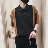 Riolio  Spliced contrasting Shirt Men's Trendy Brand Slim Short-sleeved Shirt Men's Summer Trendy Casual Versatile Tops