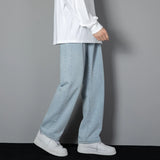 Riolio New Korean Men's Casual Long Jeans Classic Man Straight Denim Wide-leg Pants Solid Color Light Blue Grey Black