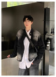 Riolio Autumn Denim Set Men Denim Jacket +Wide Leg Straight Jeans Casual Loose Solid Color Korean Style Street Stand Collar 2pcs Suit