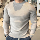 Riolio New American Style Men Basic Sweater Fashion Fitness Knit Solid Color Long Sleeve Pullover Casual O Neck Retro Splicing Knitwear