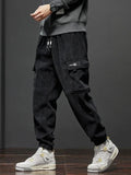 Riolio Spring Autumn Men's Elastic Waist Casual Pants Stretch Straight Drawstring Harem Jogging Sports Trousers Fashion Male Clothing
