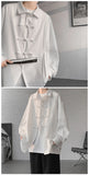 Riolio Men's Dial Buckle Solid Long Sleeve Shirt Chic Pleated Decor 2024 Spring New Loose Casual Traditional Chinese Style Clothing