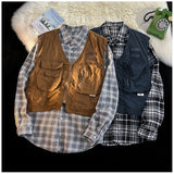 Riolio American Outdoor Multi-function Short Vest Jacket Basic Commuting Versatile Vest Cityboy Workwear Waistcoat Aesthetic Urban Chic