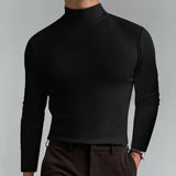 Riolio Turtleneck For Men Solid Colour Slim Elastic Thin Pullover Men Spring Autumn Turtleneck Men Knitting Basic Long Sleeve T-shirt