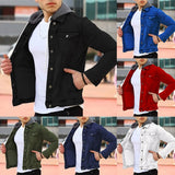 Fashion Winter Denim Jacket Men Autumn Men's Casual Hooded Jacket New Stitching Slim Cardigan Y2k Solid Color Top Coat Outerwear