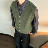 Riolio  Spring Men Luxury Knitted Vest Cardigan Sweater Blazers Leisure Waistcoat Casual Solid Color Button-down Slim Sleeveless Outfits