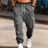 Riolio  Men's Striped Side Cargo Joggers Loose Fit Drawstring Casual Sports Pants With Multi Pockets